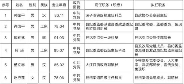 县委管理干部任前公示公告 溆浦县人民政府