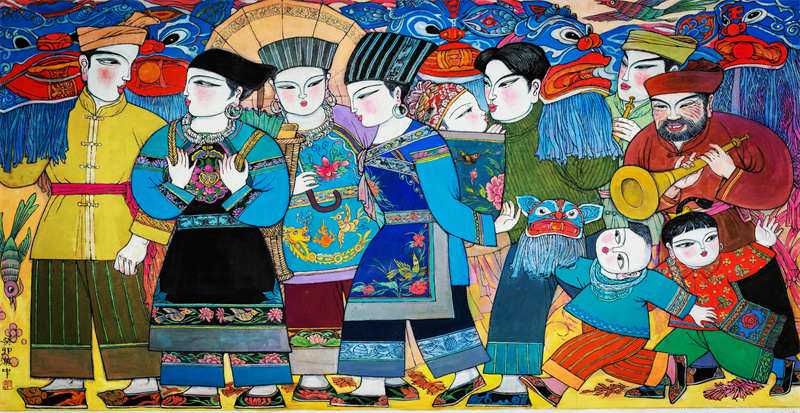 侗歌回响 纸本设色 200X130 Cm 左汉中_副本.jpg