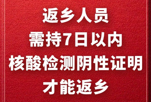 注意！返乡人员需持7日以内核酸检测阴性证明