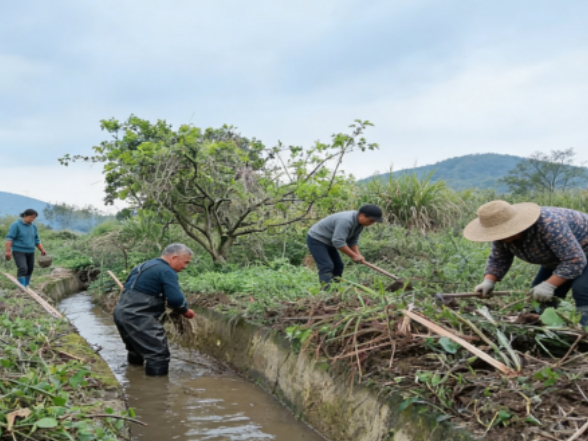 五岭镇浒口村：清淤疏浚保春灌 干群合力助春耕