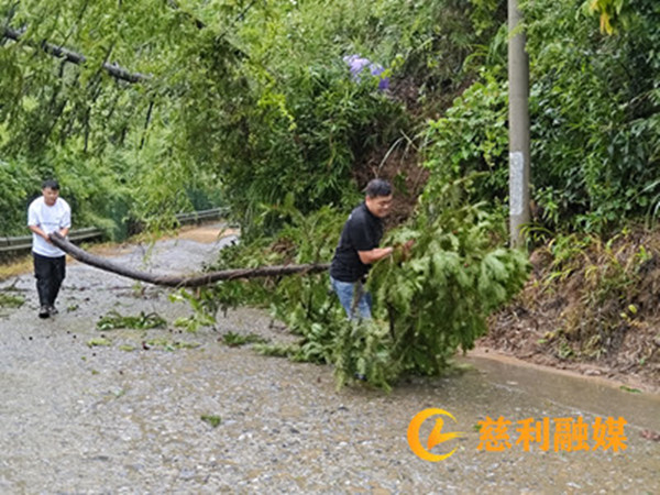 镇、村两级干部在华山村清理受阻道路.jpg