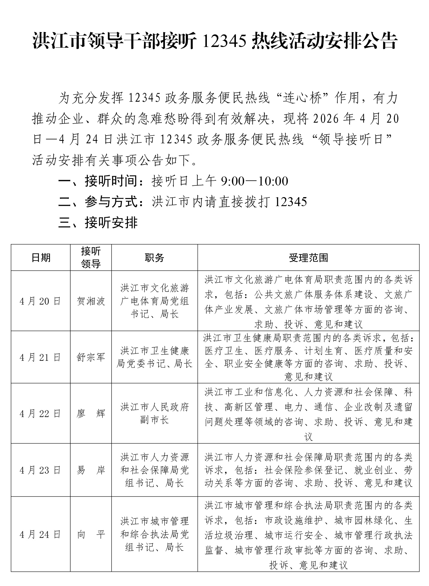 洪江市领导干部接听12345热线活动安排公告（4.19）-1.jpg