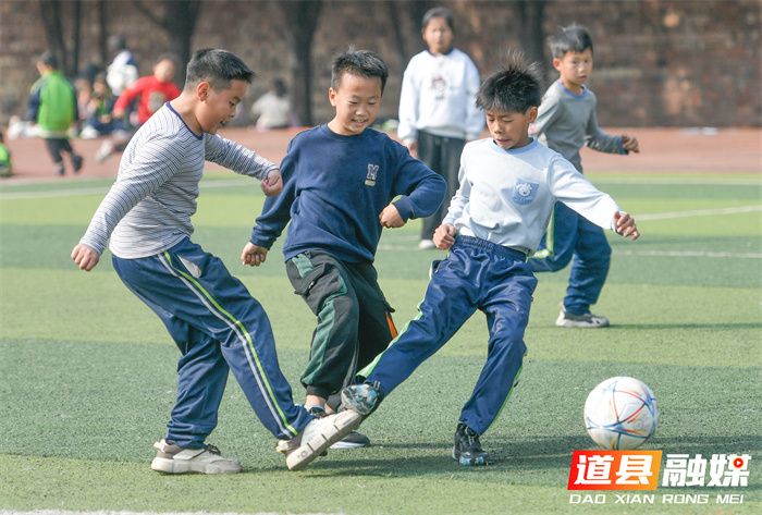 在世界足球日当天，道县小学、幼儿园组织校园足球活动，让学生们接触足球、认识足球，在运动中感受足球带来的快乐。