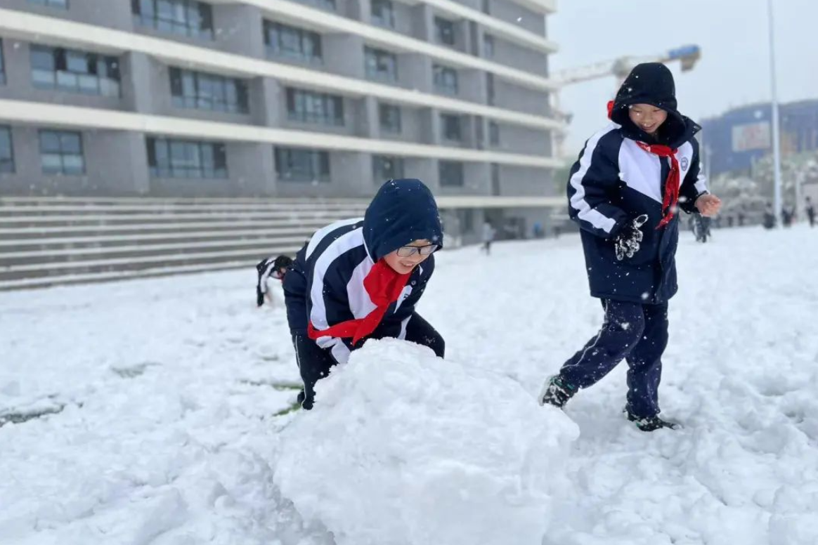 太美！湖南校园的第一场雪