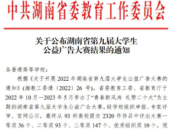 湖南大众传媒职院：在湖南省第九届大学生公益广告大赛中取得优异成绩