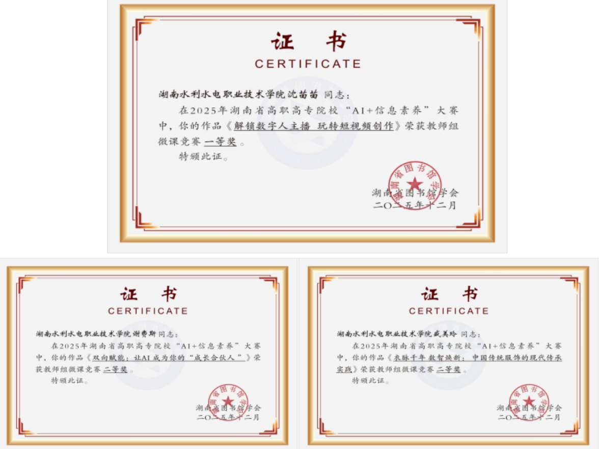 湖南水电职院师生在2025年湖南省高职高专院校 “AI + 信息素养”大赛中荣获佳绩