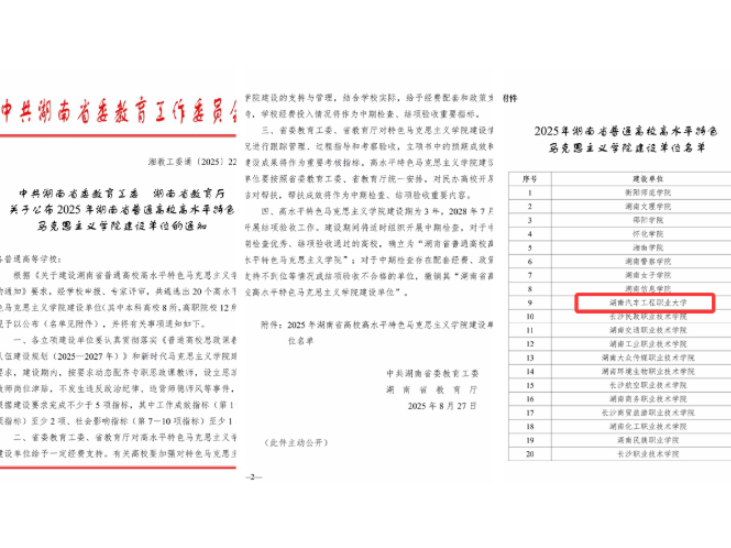 湖南汽车工程职业大学马克思主义学院成功入选2025年湖南省普通高校高水平特色马克思主义学院建设单位
