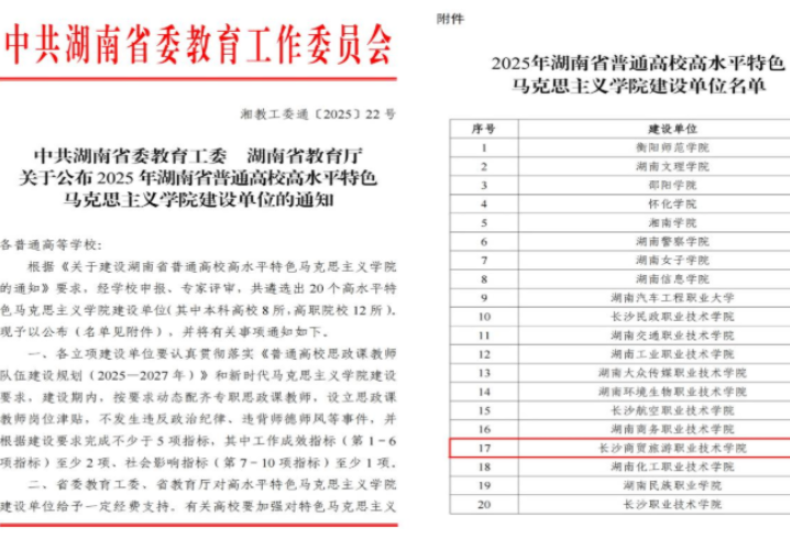 打造“湘味”思政教育标杆，长沙商贸旅游职院入选省级高水平马克思主义学院建设单位