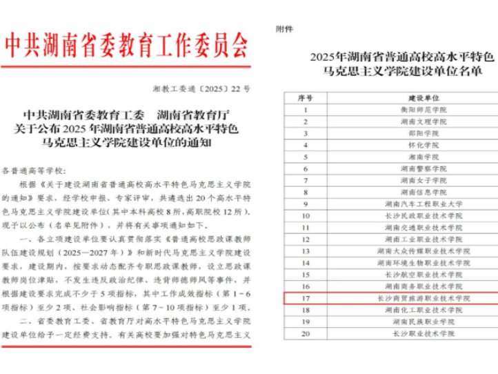 打造“湘味”思政教育标杆，长沙商贸旅游职院入选省级高水平马克思主义学院建设单位