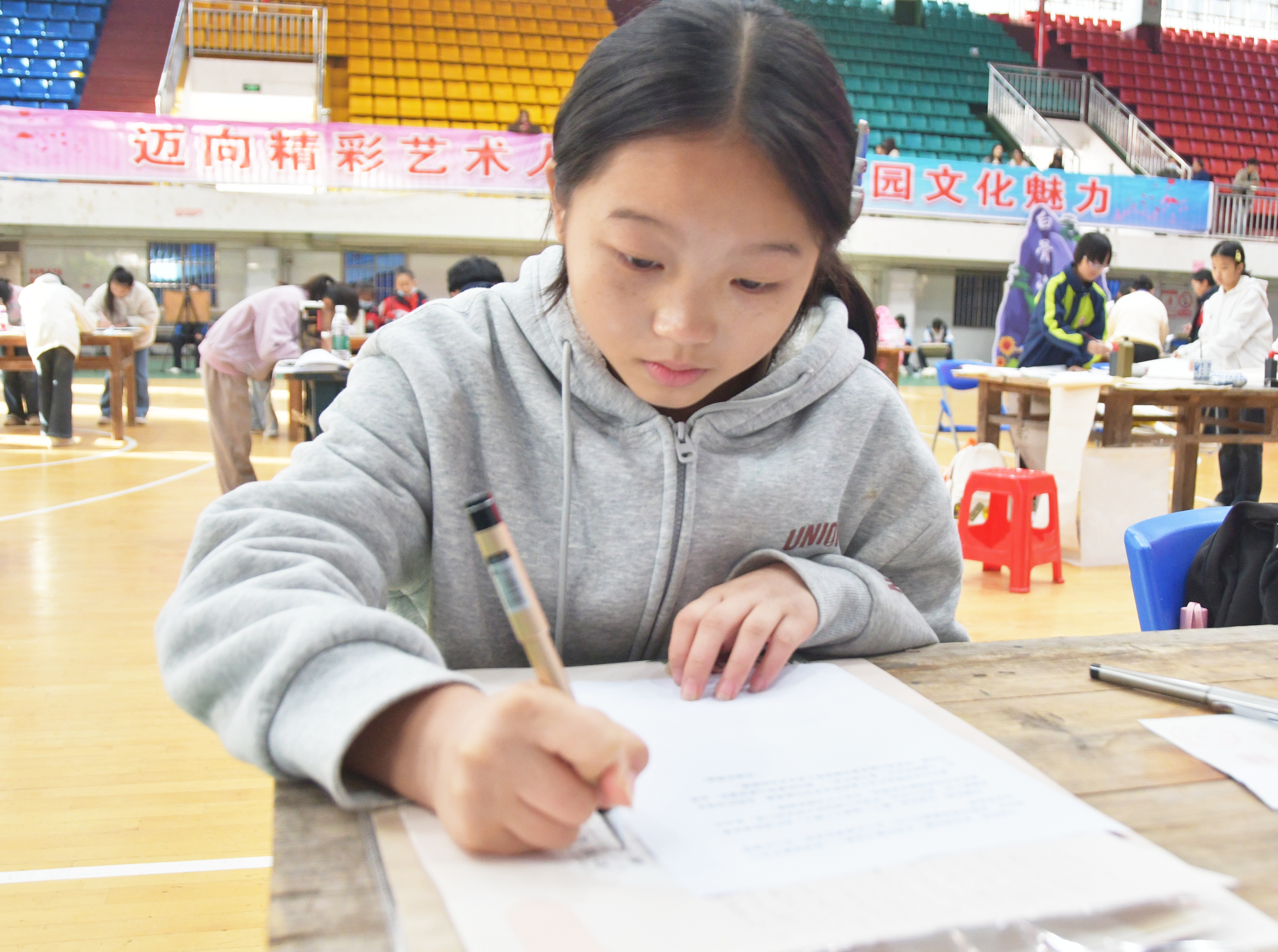 11月28日，湖南省永州市江永县第一中学体艺馆，学生们参加书法比赛。田如瑞摄 (8).JPG