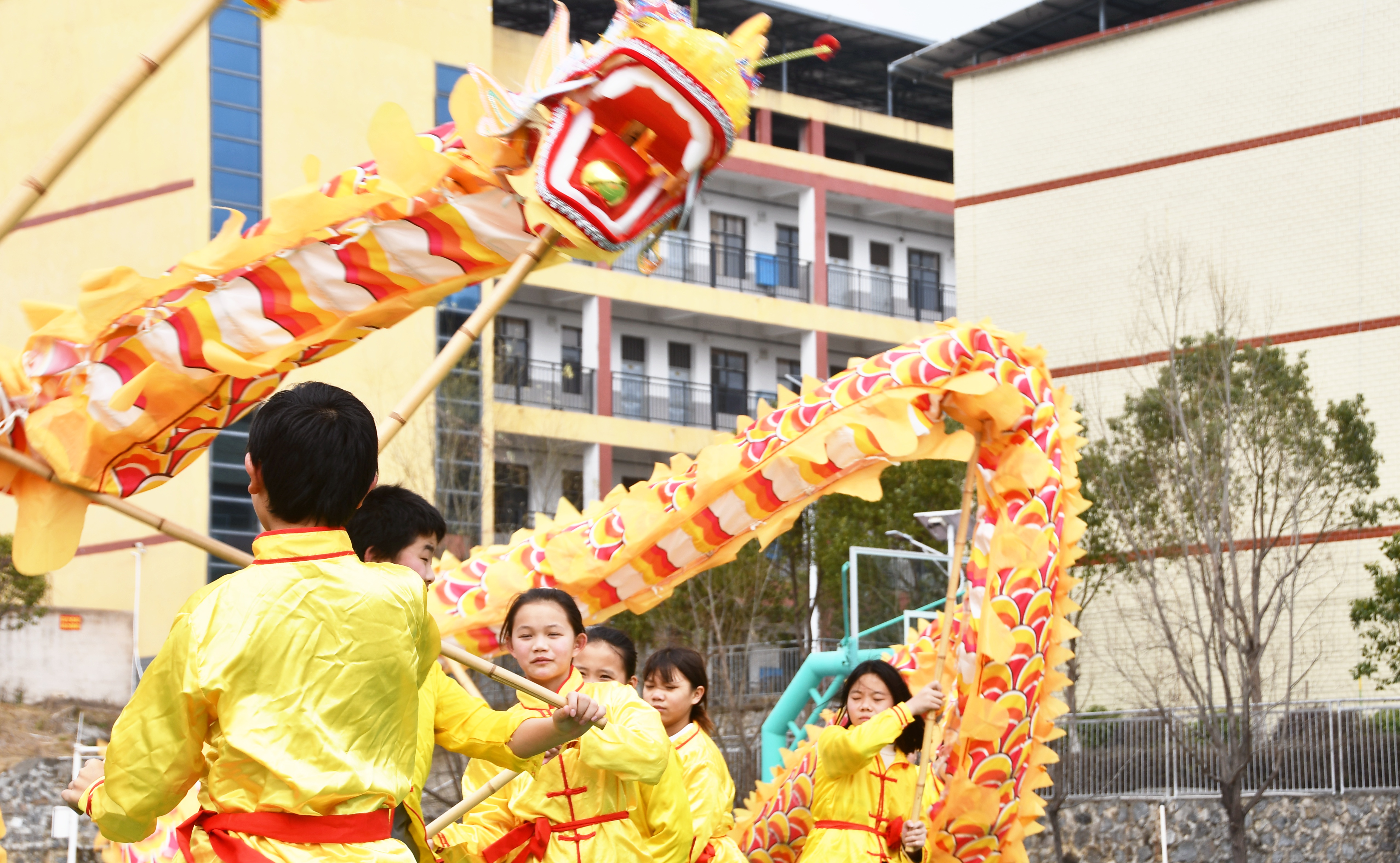 2月28日，湖南省永州市江永县松柏瑶族乡中心小学学生表演舞龙，迎接“二月二龙抬头”。田如瑞摄 (5).JPG