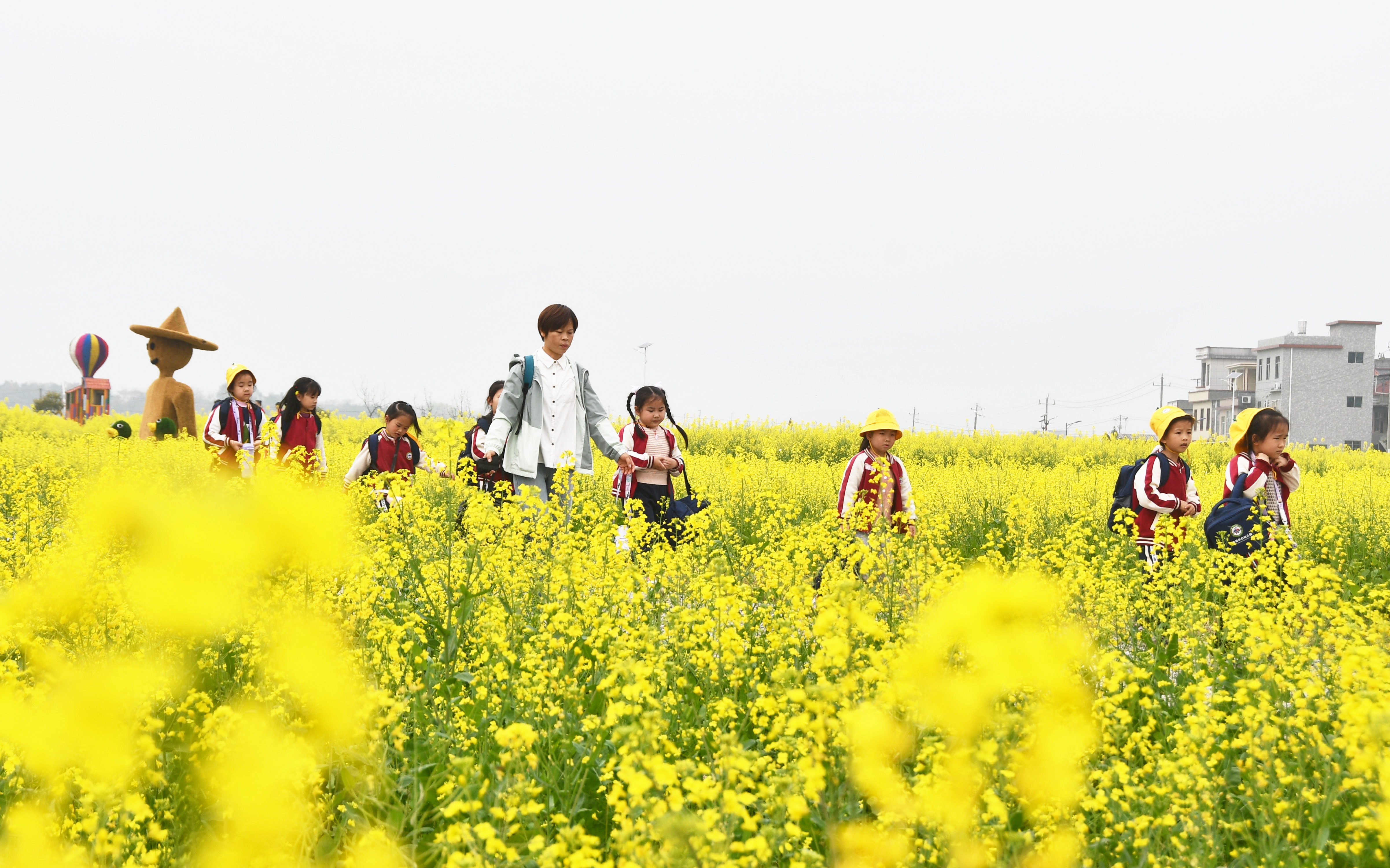 3月17日，湖南省永州市江永县中心幼儿园老师带领小朋友观赏油菜花。田如瑞摄 (6).JPG