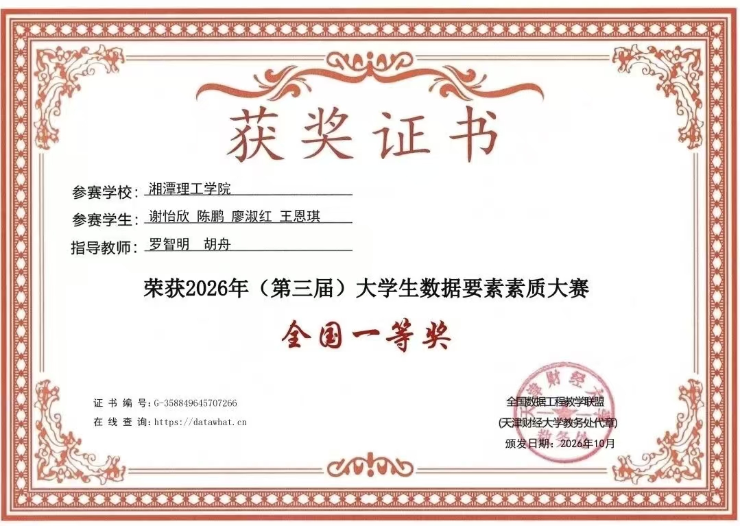 Data Elements Group全国一等奖获奖证书