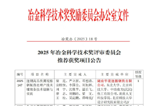 科技创新再获佳绩 涟钢5项成果获2025年冶金科学技术奖