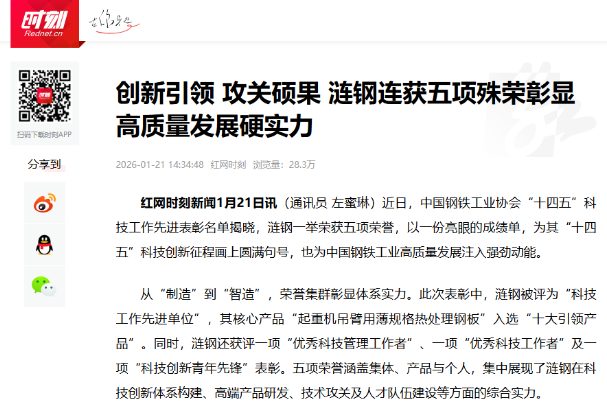创新引领 攻关硕果 涟钢连获五项殊荣彰显高质量发展硬实力