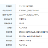 润和城集团4亿竞得望城大泽湖核心地块 楼面价3750元/㎡