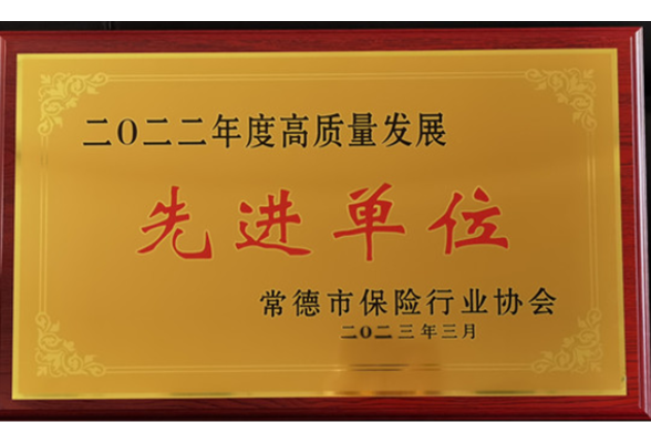 人保财险常德市分公司被授予“高质量发展先进单位”称号