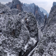 张家界：穿行在百丈峡间的旅游公路宛见雪中游龙（图）