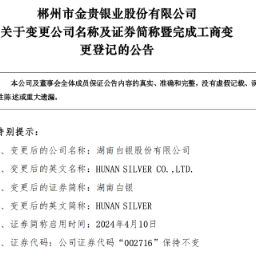 金贵银业更名湖南白银 “中国白银第一股”起飞