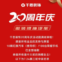 千思装饰20周年庆终极大奖中奖名单揭晓