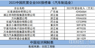 2023中国民营企业500强：9家汽车制造业企业入榜