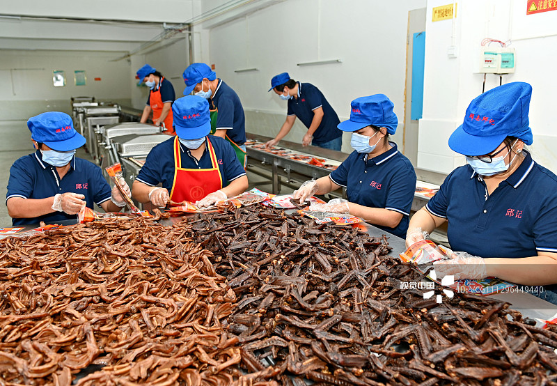 2020年8月25日，湖南省邵阳市洞口县经开区邱记食品有限公司生产车间，员工在加工制作卤食品。近年，该县充分利用当地农副产品资源丰富优势，大力发展柑橘、茶油、茶叶、大豆、乳猪等农副产品深加工，让农副产品资源不断升值，带动了4.7万余人就业，提升了农副产品附加值，增加了农民收入。目前，全县已有以农副产品加工为主的规模企业176家。