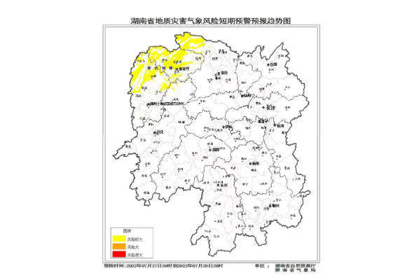 受降雨影响，湘西北部分区域发生突发性地质灾害风险较大