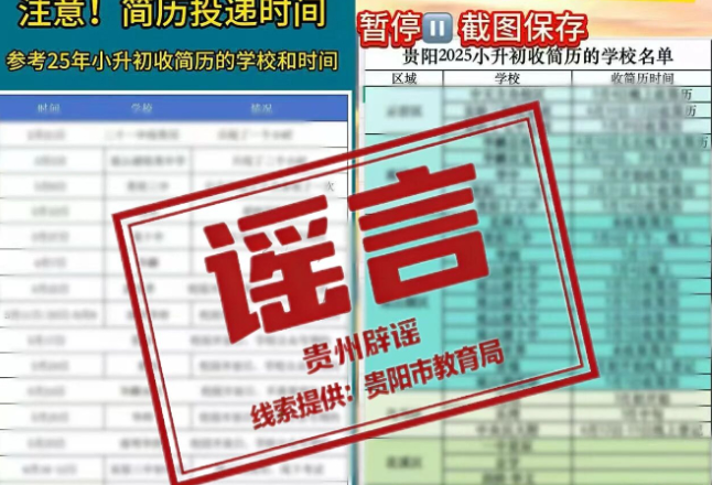 贵州贵阳市有小学初中收简历“择生”？官方辟谣：假的！