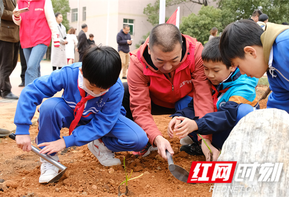 长沙砂子塘湘天小学：走进乡村复兴少年宫 师生家长植树添绿忙