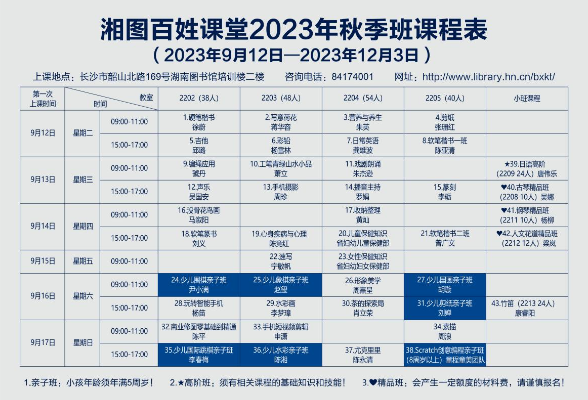 43门课程1800个席位！ 湘图百姓课堂秋季班8月22日启动报名