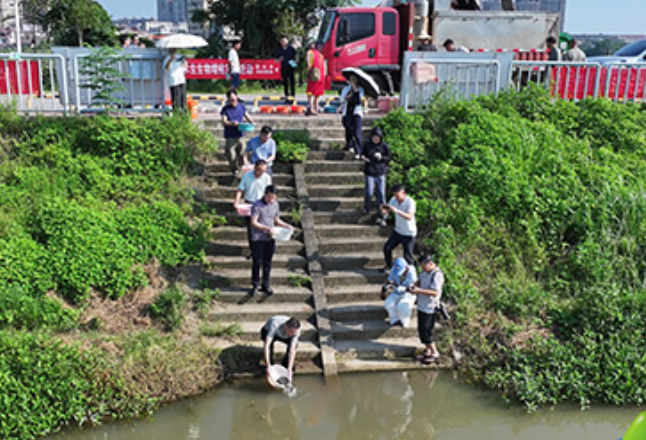 蓝山县188万尾鱼苗“安家”湘江源头 增殖放流守护碧水生态