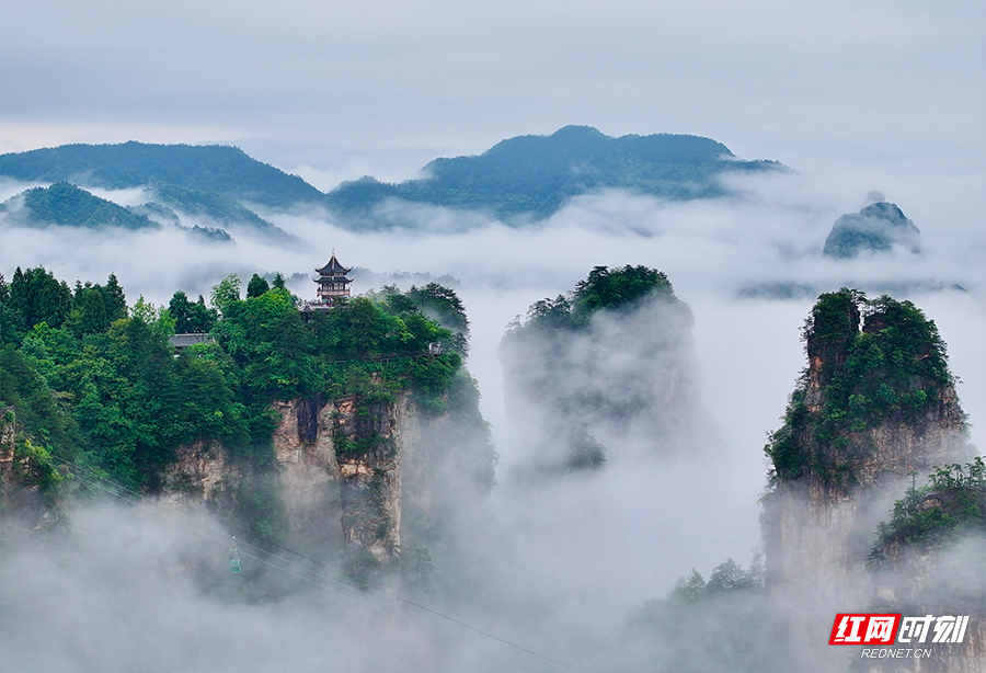 张家界黄石寨景区现云海景观