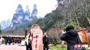 张家界十里画廊景区立春时节梅花迎客来 入境游持续升温