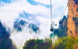 张家界天子山：雨后初晴金光穿云破雾 云海翻涌入画来