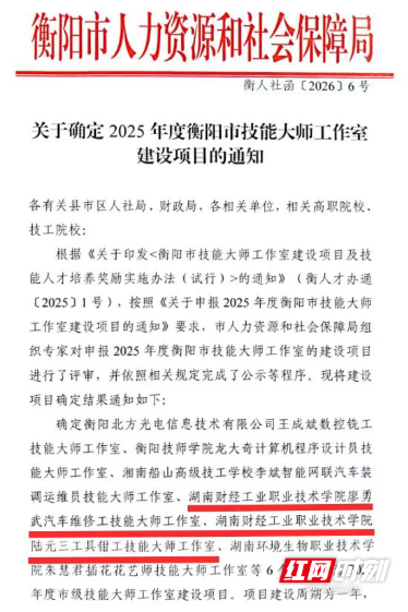 砺能强技再添平台！湖南财工职院立项2个市级技能大师工作室
