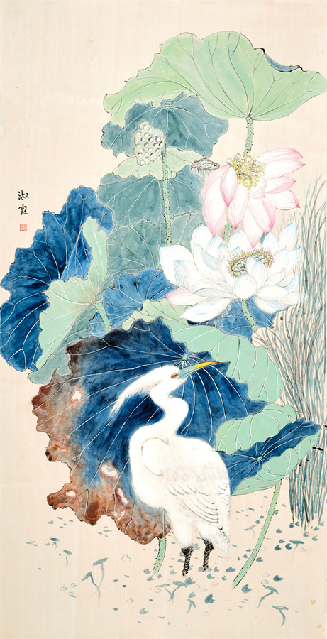 11.荷花白鹭图 工笔   138x68cm 刘淑霞.jpg