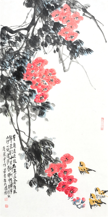 4.青藤逶迤缀红英  国画 138x68cm 唐隆平.jpg