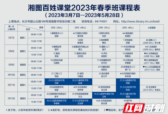 45门课程1858个席位，湘图百姓课堂2023年春季班报名即将开始