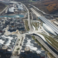 冬奥倒计时100天 张家口赛区颁奖地舞台开始搭建