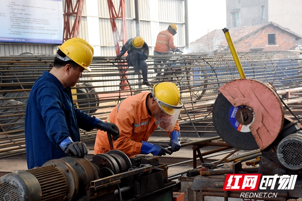 在杨梅洲大桥项目施工现场，工人们正在制作钢筋笼，为大规模建设做准备。_副本.jpg