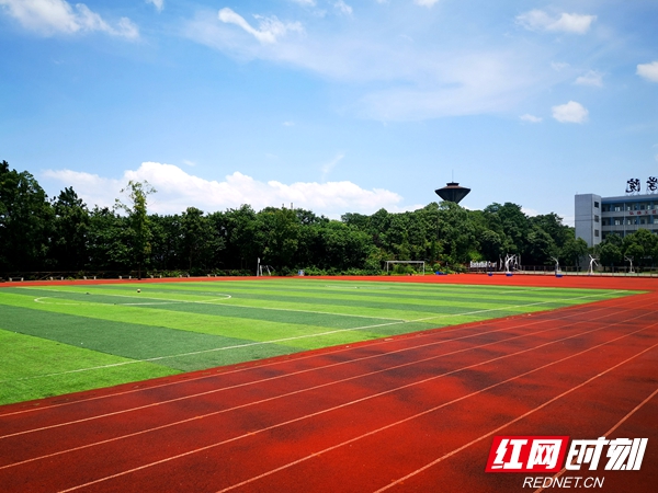 蓝天、白云、绿树、操场相映成画。.jpg