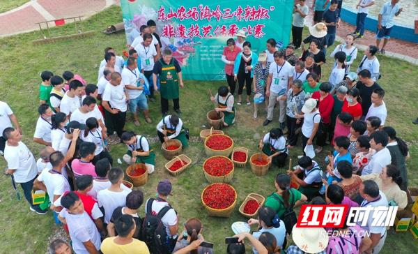 9月26日，湖南省永州市新田县枧头镇云溪欧家村，农民在参加剁辣椒比赛。