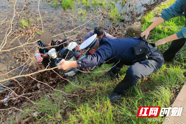 连车带人掉进水稻田 湘潭县警民合力快速救人