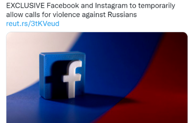 脸书允许网暴俄罗斯,网友炸锅......