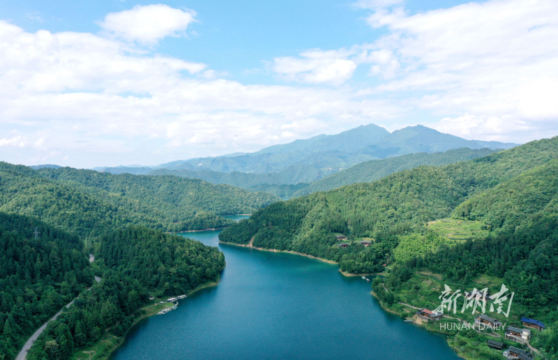 6月25日,蓝天白云下的城步苗族自治县白云湖国家湿地公园核心区域,群山叠翠,湖水碧澈,岸边人烟稀少,呈现一派人与自然和谐相生的美丽画卷。近年,城步苗族自治县白云湖国家湿地公园深入贯彻绿色发展、生态优先理念,通过拆除网箱养鱼、餐饮游乐船,以及实施严格的封禁、修复、执法等措施,域内生态环境得到了显著改善。严钦龙 摄