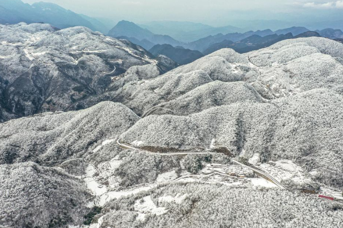 Snow scenery at section of Wushan Mountain in China
