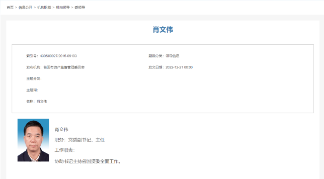 肖文伟任湖南省国资委党委副书记、主任