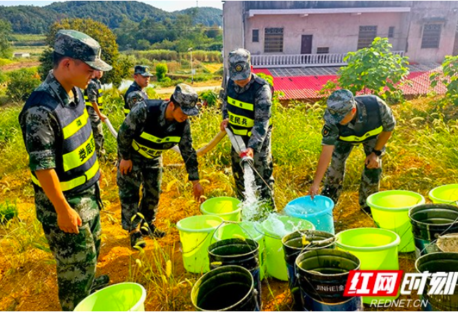 娄底：抗旱保收 基干民兵送水上山为80亩致富油茶“解渴”