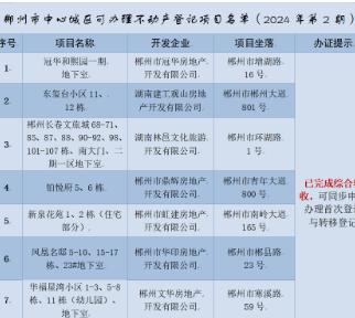 郴州市中心城区新增可办证项目名单（2024年第2期）