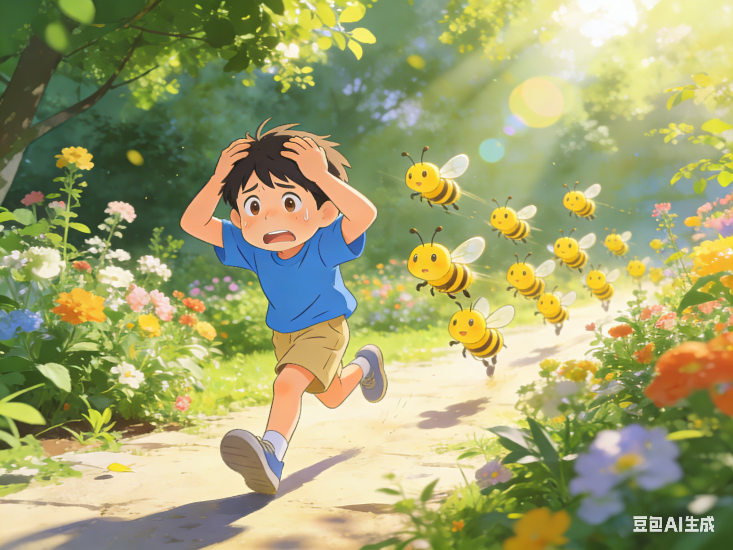 卡通花园小孩被蜜蜂追.png 卡通花园小孩被蜜蜂追.png